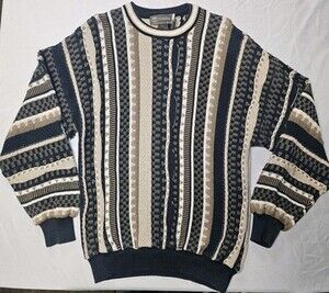 Vintage '90's TUNDRA CANADA  Coogi Style 3D Knit Sweater Textured Top Mens L